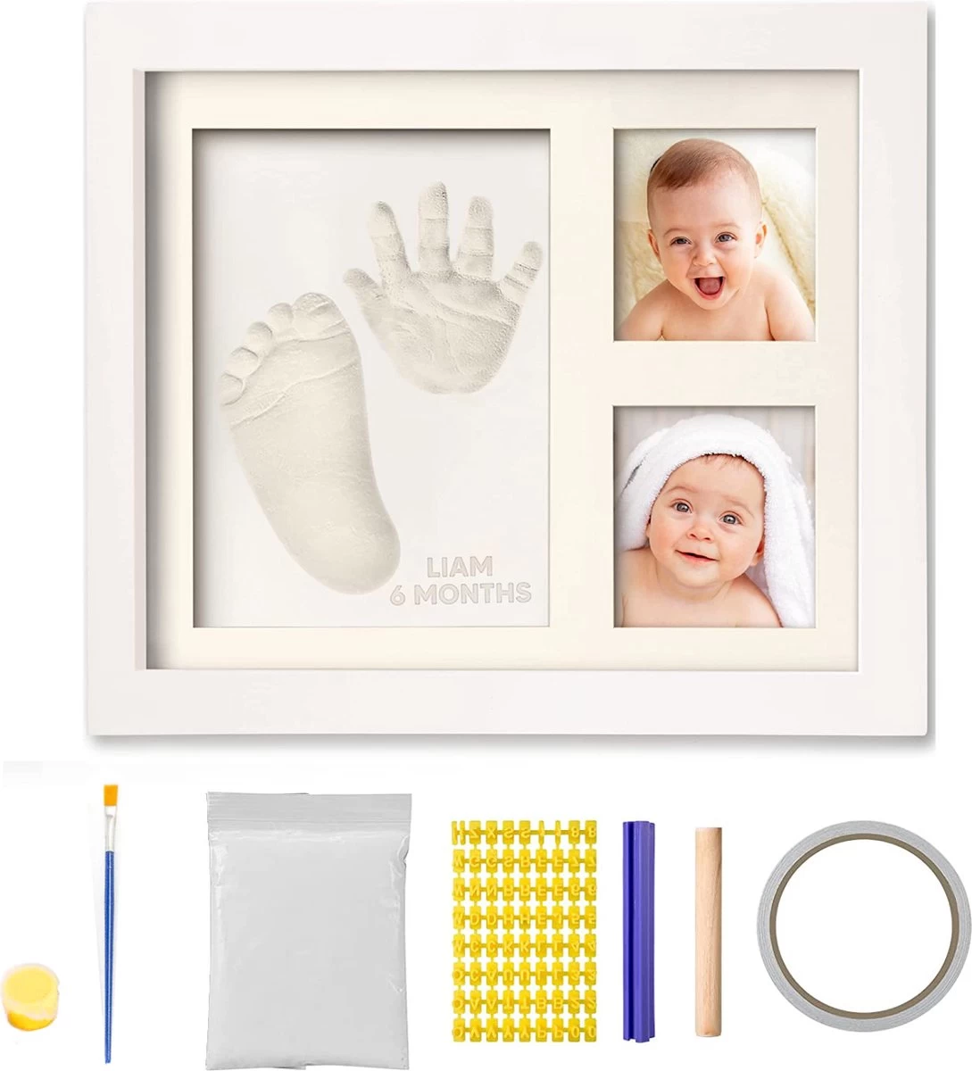 Baby Hand En Voetafdruk Kit - Hand- En Voetafdruk Fotolijst Set - Met Indruk Letters En Kwast En Verf - Baby Klei Afdruk - Babyshower Cadeaus - Kraamcadeau - Baby Gipsafdruk - 3D Baby Fotolijst - Unisex -Wit 1 Baby Hand En Voetafdruk Kit - Hand- En Voetafdruk Fotolijst Set - Met Indruk Letters En Kwast En Verf - Baby Klei Afdruk - Babyshower Cadeaus - Kraamcadeau - Baby Gipsafdruk - 3D Baby Fotolijst - Unisex -Wit