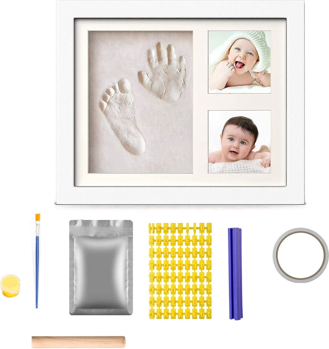 Baby Hand En Voetafdruk Kit - Hand- En Voetafdruk Fotolijst Set - Met Indruk Letters En Kwast En Verf - Baby Klei Afdruk - Babyshower Cadeaus - Kraamcadeau - Baby Gipsafdruk - 3D Baby Fotolijst - Unisex -Wit 3 Baby Hand En Voetafdruk Kit - Hand- En Voetafdruk Fotolijst Set - Met Indruk Letters En Kwast En Verf - Baby Klei Afdruk - Babyshower Cadeaus - Kraamcadeau - Baby Gipsafdruk - 3D Baby Fotolijst - Unisex -Wit - Afbeelding 3
