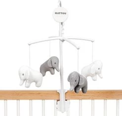 Nattou Olifant Tembo - Muziek Mobiel Voor Baby's - Grijs/Wit