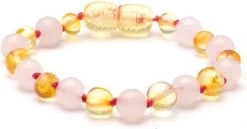 Rozenkwarts En Barnsteen Armband Baby - Helpt Bij Doorkomende Tandjes - Slaapkops