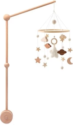 Baby Mobiel Sterren + Houten Mobiel Houder - Boxmobiel – Babyshower Cadeau Baby Mobiel – Wieg Mobiel – Kraamcadeau