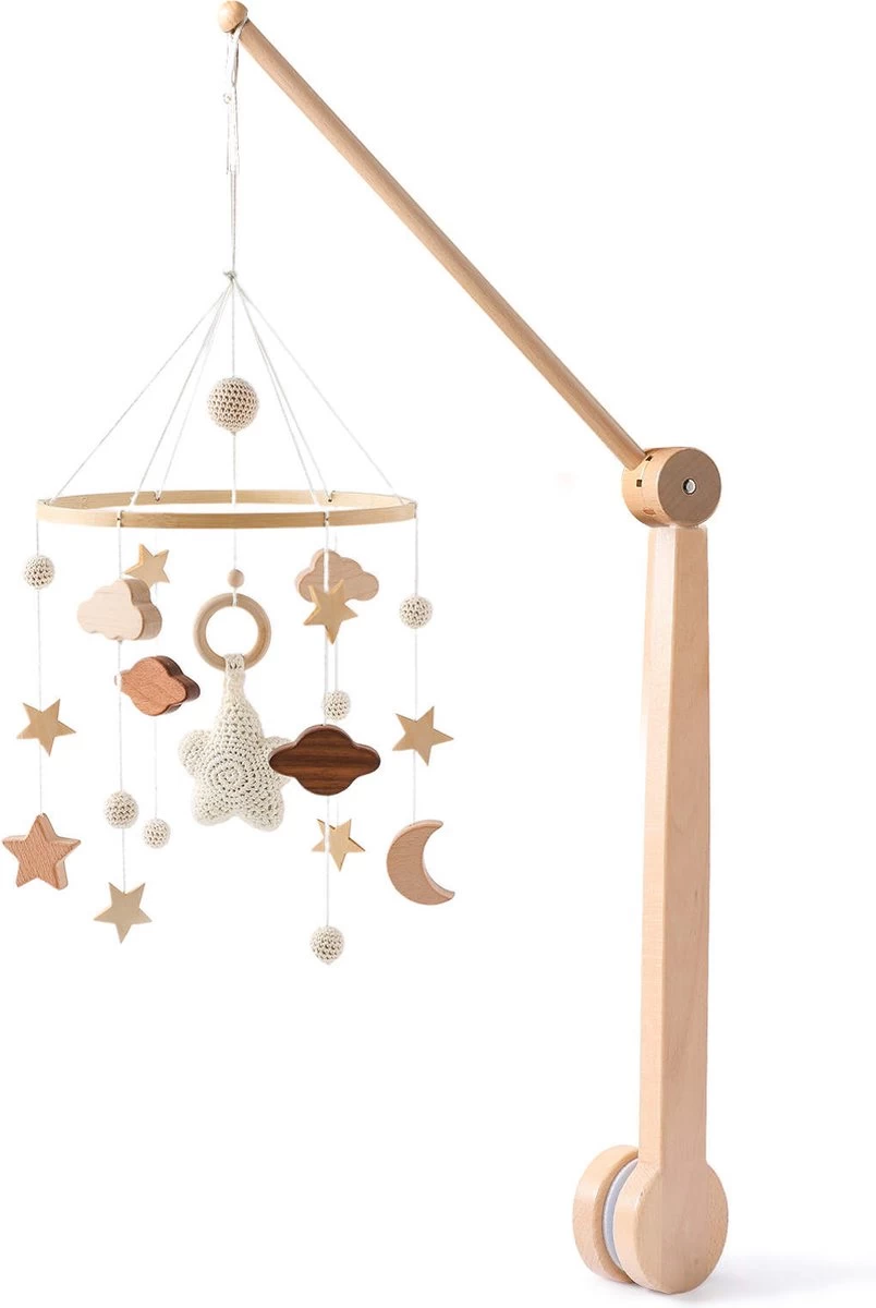 Baby Mobiel Sterren + Luxe 360° Verstelbaar Houten Mobiel Houder - Boxmobiel – Babyshower Cadeau Baby Mobiel – Wieg Mobiel – Kraamcadeau 1 Baby Mobiel Sterren + Luxe 360° Verstelbaar Houten Mobiel Houder - Boxmobiel – Babyshower Cadeau Baby Mobiel – Wieg Mobiel – Kraamcadeau