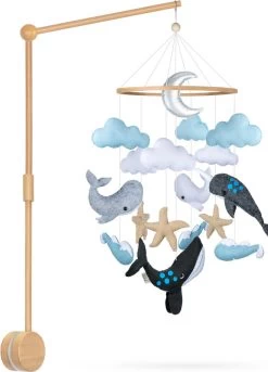 Wavy Dreams - Boxmobiel Met Houder - Dieren Mobiel Babykamer - Mobiel Baby - Kraamcadeau - Baby Cadeau Jongen - Baby Mobiel - Blue Waves