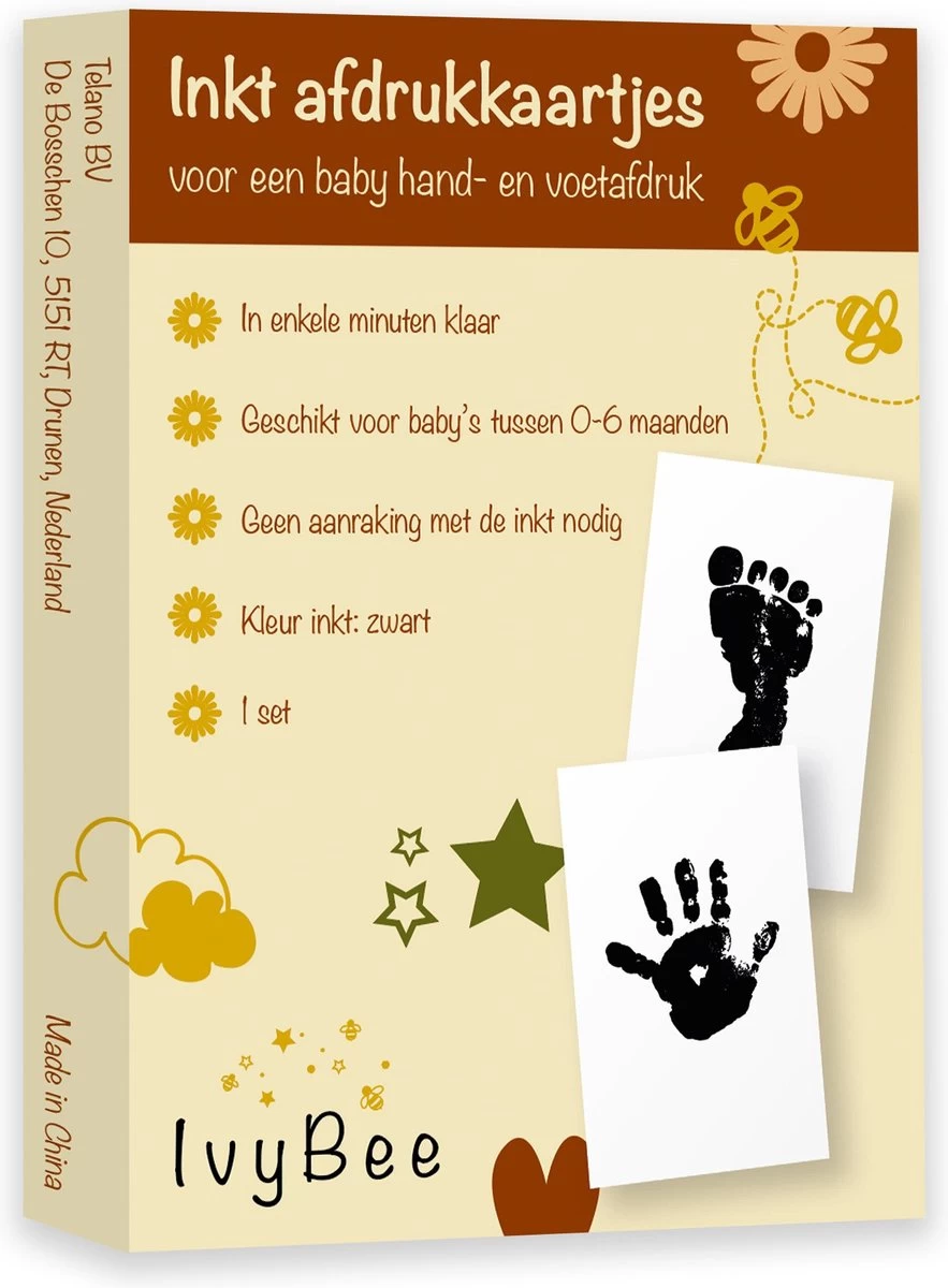 IvyBee Baby Voetafdruk En Handafdruk Zwart Inktafdruk - Kraamcadeau Babyshower Moederdag - 1 Stuk Voet Hand Afdruk 1 IvyBee Baby Voetafdruk En Handafdruk Zwart Inktafdruk - Kraamcadeau Babyshower Moederdag - 1 Stuk Voet Hand Afdruk