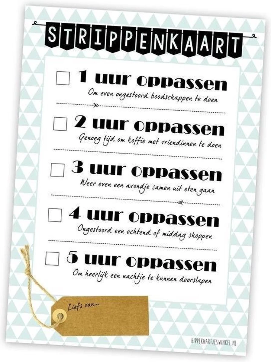 Oppas Strippenkaart - Kraamcadeau Jongen - Kraamcadeau Meisje - Cadeau Kraammand - Geboortemand - Kraampakket 2 Oppas Strippenkaart - Kraamcadeau Jongen - Kraamcadeau Meisje - Cadeau Kraammand - Geboortemand - Kraampakket - Afbeelding 2