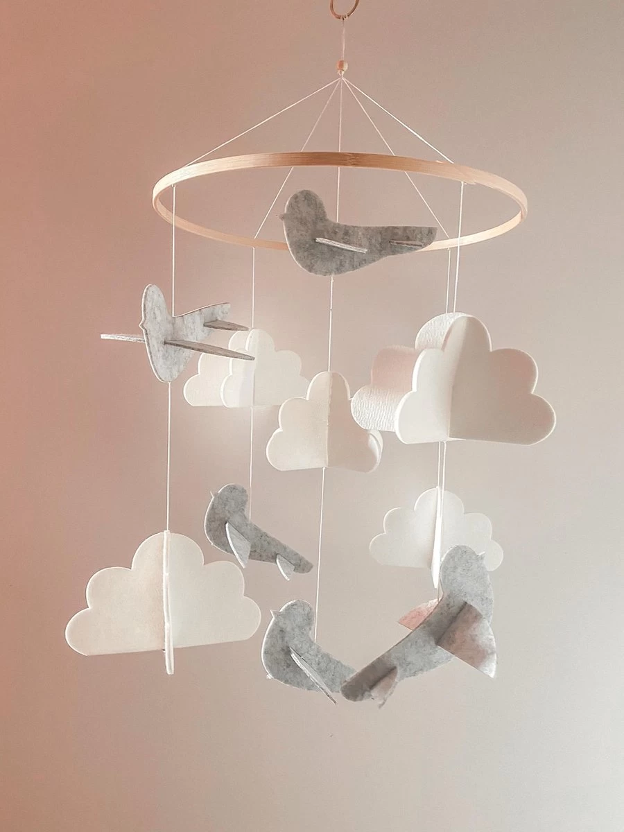 Baby Mobiel Vogels Vilt - Kinderkamer - Scandinavisch - Groot - Duurzaam - Bamboe - Box - Ledikant - Bed 2 Baby Mobiel Vogels Vilt - Kinderkamer - Scandinavisch - Groot - Duurzaam - Bamboe - Box - Ledikant - Bed - Afbeelding 2