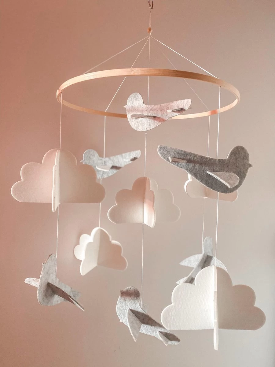 Baby Mobiel Vogels Vilt - Kinderkamer - Scandinavisch - Groot - Duurzaam - Bamboe - Box - Ledikant - Bed 3 Baby Mobiel Vogels Vilt - Kinderkamer - Scandinavisch - Groot - Duurzaam - Bamboe - Box - Ledikant - Bed - Afbeelding 3